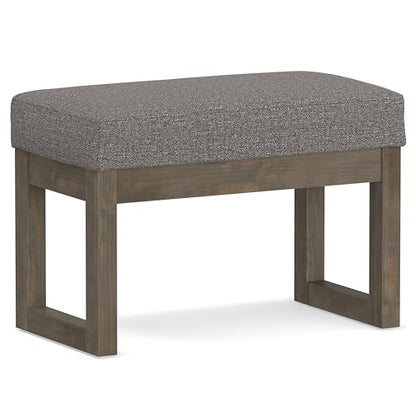 SIMPLIHOME Milltown 27" Wide Tweed Fabric Rectangle Ottoman in Pebble Grey | Contemporary ottoman with a cushioned seat, perfect for bedroom seating; footstool, footrest or pouf. - color: Pebble Grey, style: Small Ottoman Bench