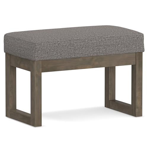 SIMPLIHOME Milltown 27" Wide Tweed Fabric Rectangle Ottoman in Pebble Grey | Contemporary ottoman with a cushioned seat, perfect for bedroom seating; footstool, footrest or pouf. - color: Pebble Grey, style: Small Ottoman Bench