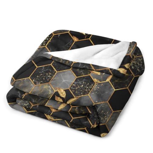 Marble Throw Blanket Black Honeycomb Grid Golden Leaves Pattern Soft Lightweight Warm Plush Blankets for Sofa Bedroom 50"x60" - color: Marble-10, size: 50"x60"