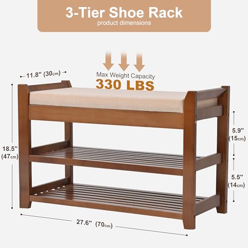 PETKABOO Shoe Rack Bench with Cushion, Shoe Rack for Front Door Entrance, Shoe Bench with Storage for Entryway Hallway Bedroom Living Room - color: Brown, style: 28 in