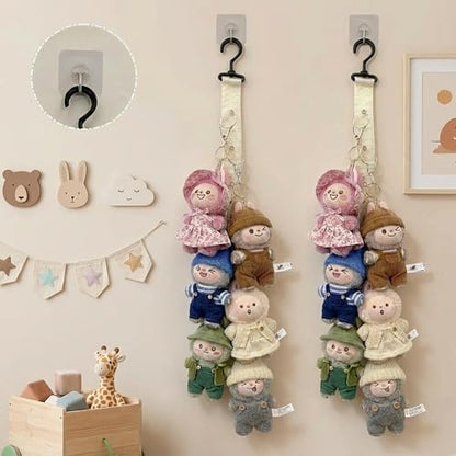 Plush Doll Hanging Storage Rope Display Rack with 8 Clips – Wall Hanging Organizer for Keychain Plushies, Mini Toys– Holds up to 3kg (2 PCS White) - color: 2 PCS White
