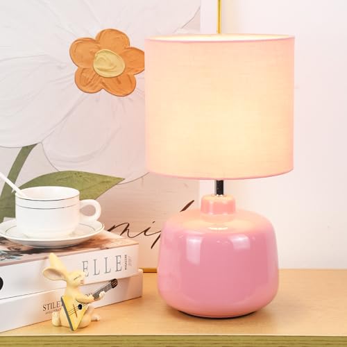 Oslo Small Ceramic Table Lamp for Living Room and Bedroom,Modern Kids Night Table Lamp,Φ7.09×H13.39IN,Bulb Excluded,Pink - color: Pink
