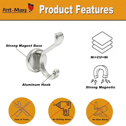 Ant Mag Magnetic Hooks Heavy Duty 140LBS, Neodymium Wall Coat Hooks 2 Pack | Strong Magnet Hooks for Hanging Coats, Robes, Backpacks, Bags, Hats, Keys, Mugs, Cups, Towels,Silver - color: Silver, size: 2 Pack