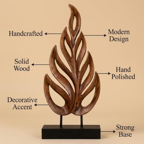 Wooden Leaf Sculpture - Hand Carved Solid Wood Coffee Table and Christmas Decor and Western Decor Accent for Living Room, Mantel, Bookshelf Décor, Christmas Decorations, Thanksgiving - color: Leaf 1