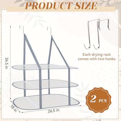 2 Pcs Sweater Drying Rack Over The Door, 3 Tier Foldable Clothes Dry Hanger | Large Mesh Laundry Drying Rack for Apartments, Dorm Rooms
