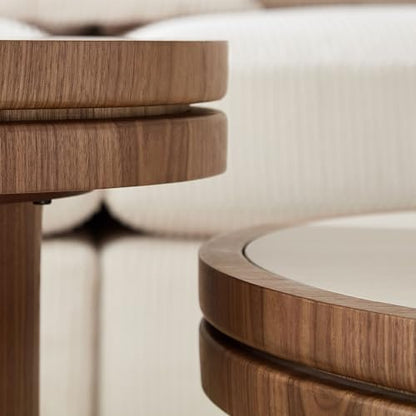 Round Nesting Coffee Table Set of 2 with Sintered Stone Tabletop & Sturdy Base, Modern Circle Center Tables Tea Table for Living Room, Easy Assembly - 35.43" & 19.49", Walnut - color: Nesting Coffee Table With Sintered Tabletop,walnut