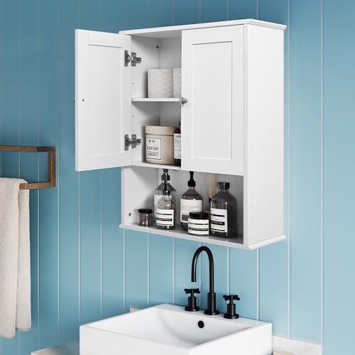 Bathroom Cabinet Wall Mounted Over Toilet Storage Cabinet, 24x30 Inch Wooden White Bathroom Wall Cabinet Above Toilet Storage Medicine Cabinets for Kitchen Laundry Bedroom - size: 9x24x30 In(DxWxH)