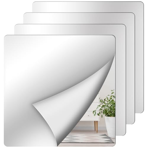 Shiftshade Wall Stickers - Unbreakable Self-Adhesive Mirror Tiles for Bedroom, Home, Gym, Door - Acrylic Shatterproof Sheets, Panels (8x8 Inch, 4 Pcs) - size: 8x8inchx4pack