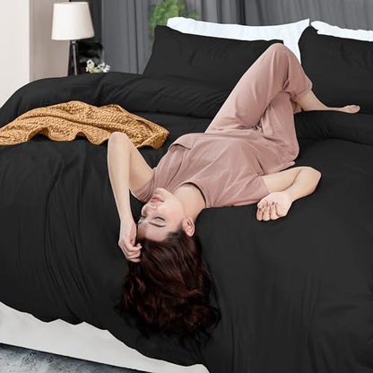 Duvet Cover Twin/Twin XL, 3 PC Cotton Like Polyester, Zipper Closure, Black | Extra Soft and Breathable, Wrinkle & Fade Resistant, Includes Duvet Cover and 1 Pillow Sham, Comforter Not Included, OekoTex - color: Black, size: Twin/Twin XL - Duvet Cover Set