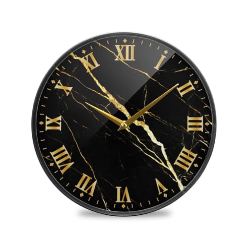 ALAZA Black Marble Print Gold Lines Wall Clock Battery Operated Silent Non Ticking Clocks for Living Room Decor 12 Inch / 9.5 Inch - color: Marble, size: 9.5x9.5in