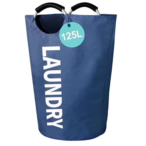WOOHA 125L Large laundry basket,Collapsible laundry hamper, Tall Clothes Baskets Folding Washing Bin Foldable Fabric Hamper Bags for Bedroom, Closet,Bathroom,College,laundry bag,navy blue - color: Navy blue, size: 125L-XXXL