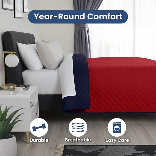 Martex Reversible Coverlet, Full Queen, Red/Navy | Lightweight, Durable, Soft, Easy Care, Reversible - color: Blue, size: Full/Queen
