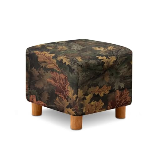 Forest Hunting Camo Print Ottoman Covers Slipcover Square Ottoman Covers Stretch Foot Stool Cover Comfortable Furniture Protector with Elastic Bottom - color: Forest Hunting Camo