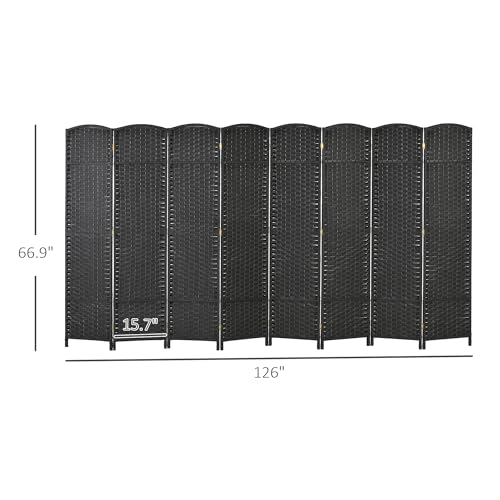 HOMCOM Room Divider 8 Panel Privacy Screen 5.6' Tall Wall Partition Black | Freestanding Partition, Home Office, Bedroom - color: Black, size: 8 Panel