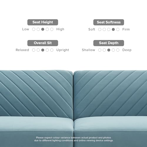 mopio 76.4" Futon Sofa Bed Chevron Styled, Sleeper Couch (Sky Blue Velvet) | Two-in-one seat and crash pad with plush cushioning; tapered legs add retro charm to tight rooms. - color: Sky Blue Premium Velvet