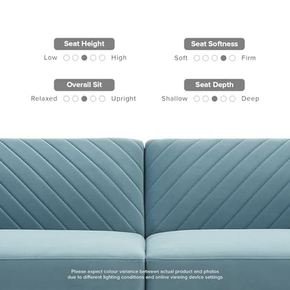 mopio 76.4" Futon Sofa Bed Chevron Styled, Sleeper Couch (Sky Blue Velvet) | Two-in-one seat and crash pad with plush cushioning; tapered legs add retro charm to tight rooms. - color: Sky Blue Premium Velvet