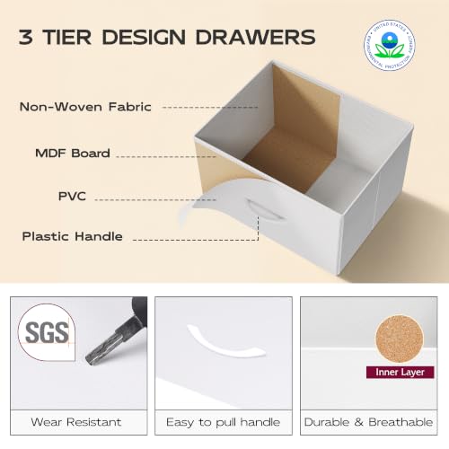 WLIVE Tall Dresser for Bedroom, 5 Drawer Dresser, White | 5 vertical fabric drawers, Tall vertical design, Bedroom or closet use, Dresser for small spaces, Chest of drawers - color: White