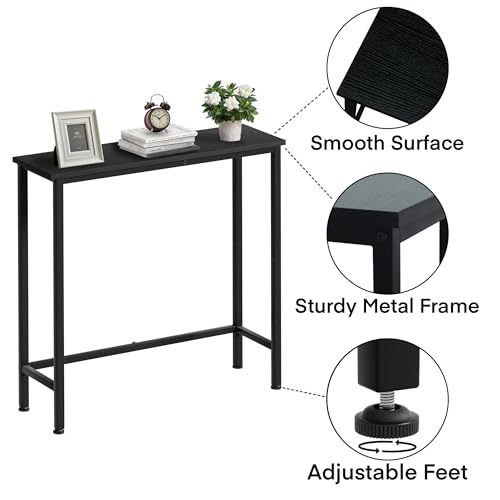 Narrow Console Table, 29.5" Small Entryway Table, Thin Hallway Tables, Slim Sofa Side Tables for Hallway, Living Room, Bedroom, Foyer, Wood-Grained Black - color: Wood-grained Black