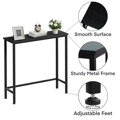 Narrow Console Table, 29.5" Small Entryway Table, Thin Hallway Tables, Slim Sofa Side Tables for Hallway, Living Room, Bedroom, Foyer, Wood-Grained Black - color: Wood-grained Black
