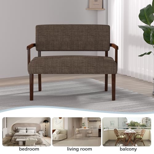 Accent Chair 2 Seat, Upholstered Reading Leisure Chair, Bench with Solid Wood Frame for Dining, Reading,Waiting Rooms (Brown) - color: Brown, size: Bench