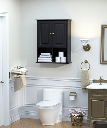 HAIOOU Bathroom Wall Cabinet with Motion Sensor Light, 23.6 Inch - Black | Wooden Wall Mounted Medicine Cabinet with Adjustable Shelf, Soft Close Hinges for Over the Toilet Bathroom Storage - color: Black