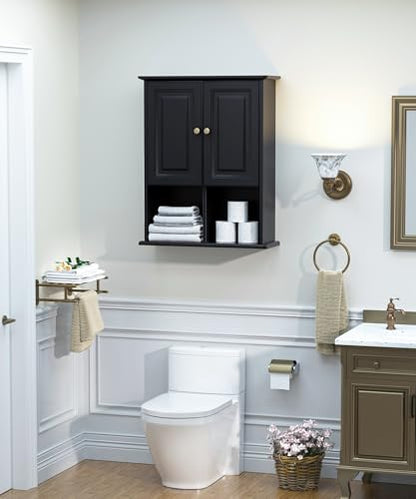 HAIOOU Bathroom Wall Cabinet with Motion Sensor Light, 23.6 Inch - Black | Wooden Wall Mounted Medicine Cabinet with Adjustable Shelf, Soft Close Hinges for Over the Toilet Bathroom Storage - color: Black