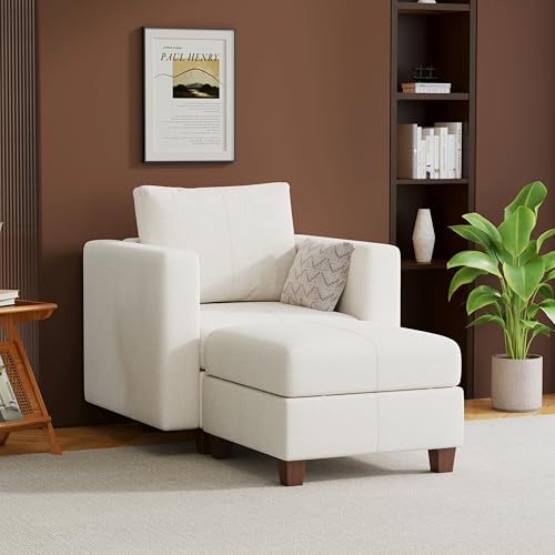 MINCETA Modular Sectional Sofa, Modern Comfy Sofa with Upholstered and Storage Ottoman for Living Room,Bedroom(White, 1 Seat+1 Ottoman) - color: White, size: 37.8"W*59.1"D