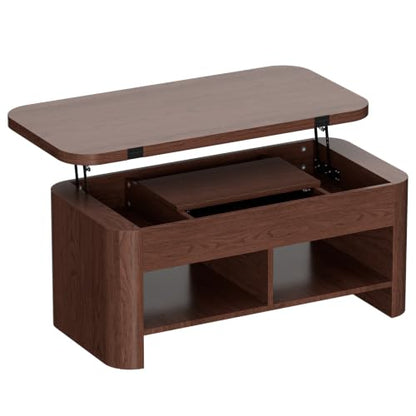 37.5" Lift Top Coffee Table with Storage, Farmhouse Coffee Table with Hidden Compartment & Open Shelf, Lifting Tabletop, for Living Room, Home Office - color: Brown