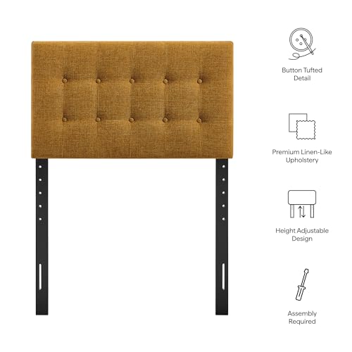 Modway Emily Twin Size Fabric Headboard in Copper - Linen-Like Upholstery with Button Tufting and 7 Adjustable Height Positions - color: Copper, size: Twin