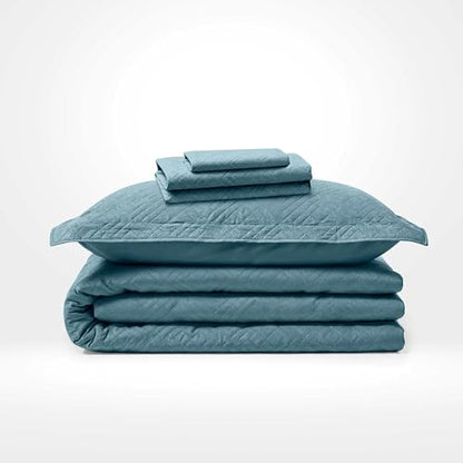 Clara Clark Quilts Twin Size - All Season Bedspread Coverlet Set, Pinsonic Weave Lightweight Bedding Set - 5 Piece Twin Quilt Set with Pillow Shams, Stone Blue - Twin Diamond - color: 24 – Stone Blue – Diamond, size: Twin