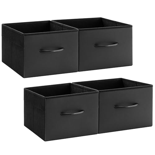 StorageWorks Black Storage Bins, Leather Storage Baskets, 4-Pack | Reinforced Handles, Faux Leather Front, Non-woven Fabric, Collapsible, Space-Saving, Closet Organizers and Storage Bins - color: Black, size: 10¾"L x 10¾"W x 7½"H