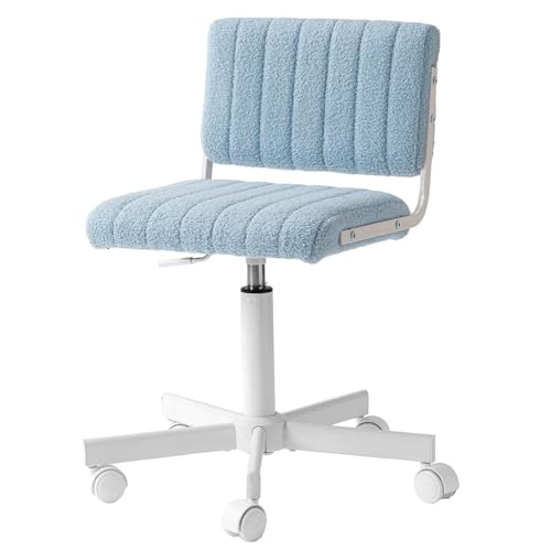 Office Chair Vanity Chair with Wheels | Comfy Desk Chair with Back | Cute Teddy Armless Adjustable Swivel Chair | Small Vanity Stool | for Bedroom Home Computer Task | Light Blue - color: Light Blue