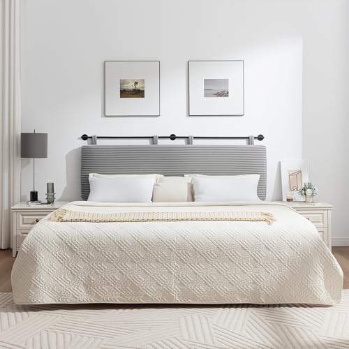 Queen Headboard Only, Wall Mounted Hanging Upholstered Bed Head Board | Modern Vertical Channel Design of Fine Flannel, Elegant Grey Fluted Headboard for Bedroom (Grey, Queen Size) - color: Flannel/Light Grey, size: Queen