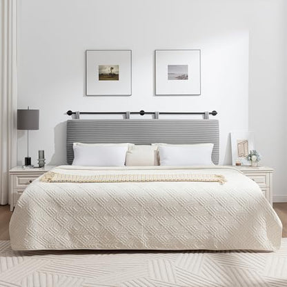 Queen Headboard Only, Wall Mounted Hanging Upholstered Bed Head Board | Modern Vertical Channel Design of Fine Flannel, Elegant Grey Fluted Headboard for Bedroom (Grey, Queen Size) - color: Flannel/Light Grey, size: Queen