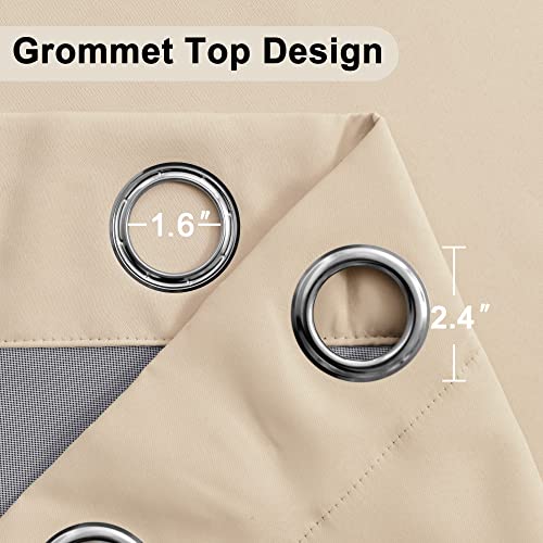 XWZO Complete Blackout Shades Window Curtain Panels with Tiebacks- Noise Reduction and Light Blocking Grommet Curtains with Black Liner for Studio, Basement, Biscotti Beige, W38 x L45, Set of 2 - color: Biscotti Beige, size: 38"W x 45"L (Pack of 2)