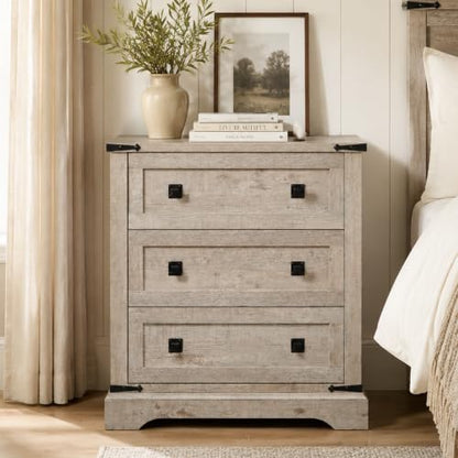 T4TREAM 32" Farmhouse 3 Drawer Dressers, Large End Table w/Charging Station | Rustic Wood Bedside Table for Bedroom, Living Room, Hallway, Light Rustic Oak - color: Light Rustic Oak, size: 15.8"D x 32"W x 32"H (3 Drawers)
