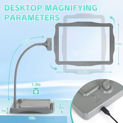 Magnifying Glass with Light and Stand 50 Ultra-Bright LEDs Grey | Large Magnifying Lamp with Light Magnifying Glass on Stand Hand-Free with 360° Flexible Gooseneck for Close Work Reading - color: Gray