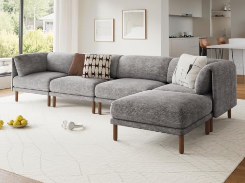 Cloud Sectional Couches for Living Room,Modular Sectional Sofa,Grey | L-Shaped Extra Deep 5 Seater,Mid Century Modern Oversized Sectional Couches With Solid Wood Leg,Large Sofa for Big Space - color: Grey, size: 5 Seats L-Shaped Sofa