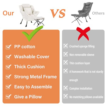 Lazy Chair with Ottoman, Comfy Reading Chair for Bedroom，Beige | Comfy Bedroom Accent Chair with Washable Removable Cover and extra throw pillow for Living Room Dorm - color: Peach Beige-1