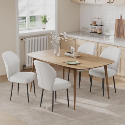 Garvee Linen Dining Chairs Set of 4, Modern Fabric Upholstered Kitchen Side Chairs with Metal Pegs, White - color: White, size: Set of 4