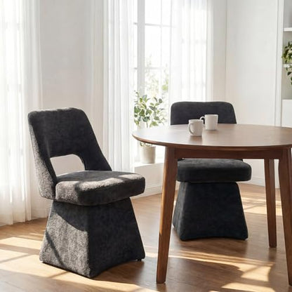 VKNOW Upholstered Swivel Dining Chair with Curved Open Back | Modern Dining Room Chairs with Chenille Fabric, Space-saving, Easy Assembly, for Dining Room, Living Room, Bedroom, Black - color: Black