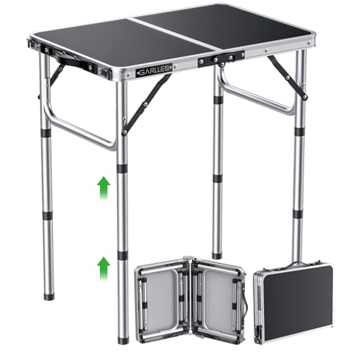 GARLLEN 2ft Camping Table Max Capacity 66lbs, 3 Adjustable Height Folding Picnic Table with MDF Tabletop, Lightweight Folding Grill Tables for BBQ, Travel, Picnic, Tabletop Size 22.8" L x 15.7" W - color: Silver, size: Tabletop Size: 22.8"L x 15.7"W