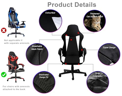 Gaming Chair Covers Only,Stretchable Fit Thick Breathable Mesh | Cat Scratch Proof,Scratch Resistant,Soft,Gaming Chair Seat Cover with 2Pcs Armrest Slipcovers(Black-white,Style 1) - color: Black-white, size: Style 1