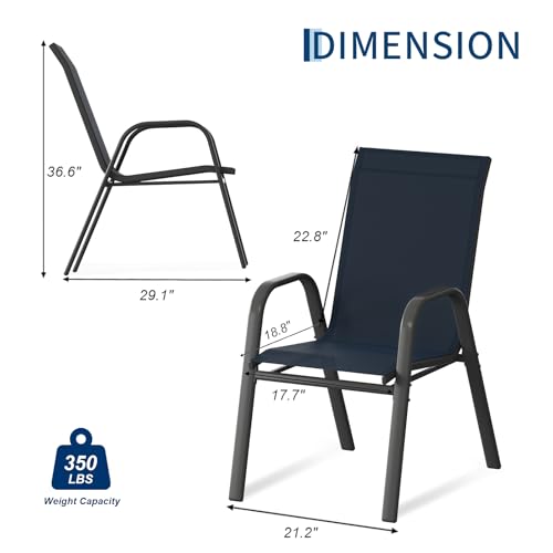 Garvee Patio Chairs Set of 4, Stackable Chairs with High Back for Backyard | All-Weather Outdoor Dining Chairs with Textilene Fabric (Navy Blue) - color: Navy Blue