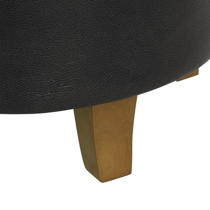 HomePop 19" Faux Leather Button Tufted Round Storage Ottoman - Black - color: Black Faux Leather