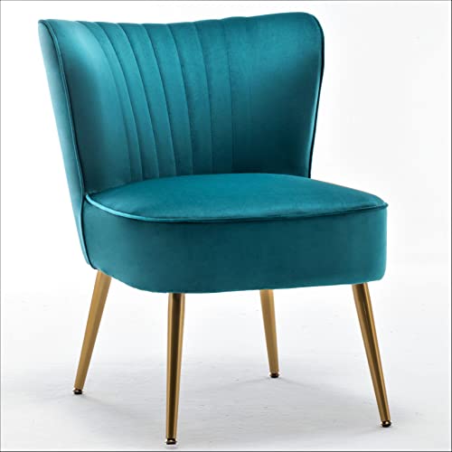 Container Furniture Direct Modern Velvet Accent Chair for Living Room, Bedroom, or Entryway, Stylish and Comfortable Armless Design with Metal Legs, Greynish Blue - color: Greynish Blue