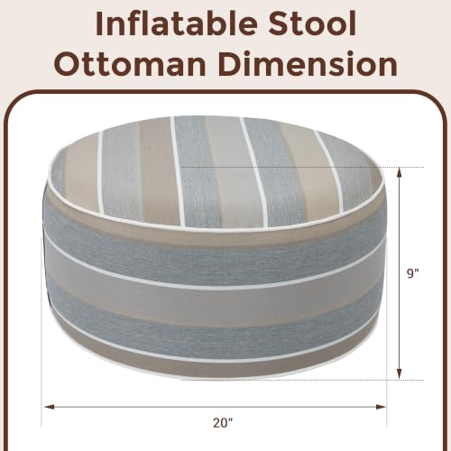 FUNHOME Inflatable Stool Ottoman Footrest with Handle D20 xH9-Grey Stripe | Indoor Outdoor Footrest Seat, Water-Repellent, Footstool Pouf for Home Patio Garden and Camping Use - color: Grey Stripe