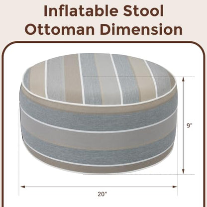 FUNHOME Inflatable Stool Ottoman Footrest with Handle D20 xH9-Grey Stripe | Indoor Outdoor Footrest Seat, Water-Repellent, Footstool Pouf for Home Patio Garden and Camping Use - color: Grey Stripe
