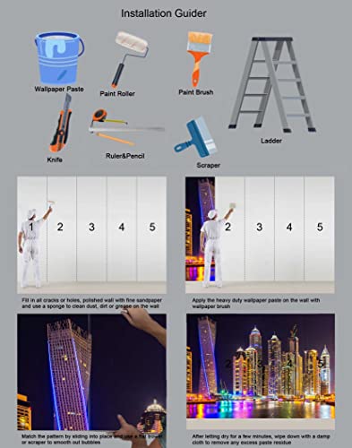 Reyhui Mural Wallpaper Large City Night View | 108"x75" Not Peel and Stick Wall Mural for Bedroom Living Room TV Background Sofa Wall - color: MURAL-012, size: 108" x 75"