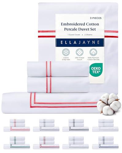 Ella Jayne Duvet Cover Queen 100% Cotton Percale Soft Set Pink Design 3 Pcs | Queen Duvet Cover | Soft Cotton Percale | 90 x 90 Inch Cover | Includes 2 Matching Pillow Shams | Pink Design - color: Pink, size: Full/Queen